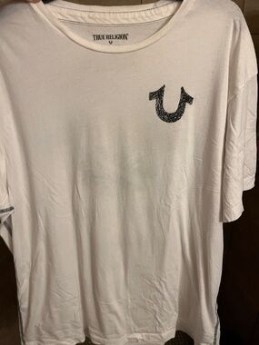 True Religion White Tee with Black Horseshoe Logo